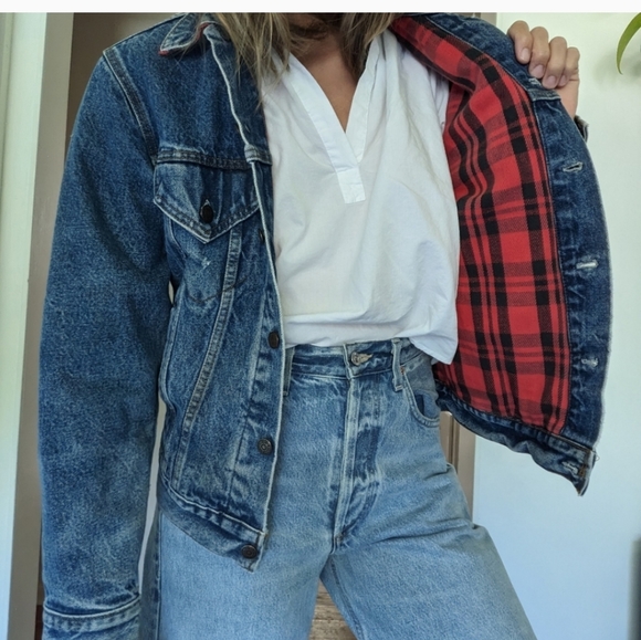 RARE vintage Levi's flannel blanket lined jean jacket size XL - Picture 2 of 12